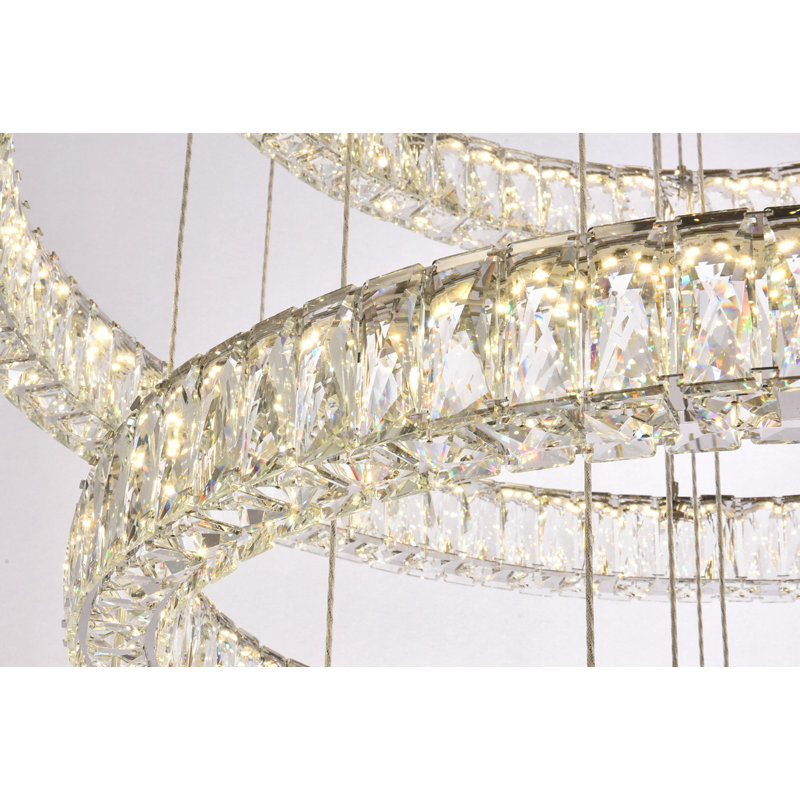Lustre unique à 7 lumières à DEL avec accents en cristal Steveson, H 38 po x l 40 po x P 40 po, Chrome