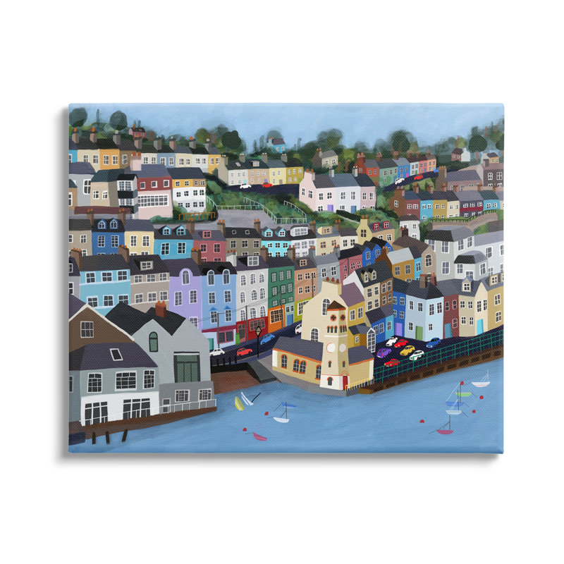 Art mural sur toile Seaside City Neighbourpi Street par Carla Daly, H 16 po x l 20 po x P 1,5 po