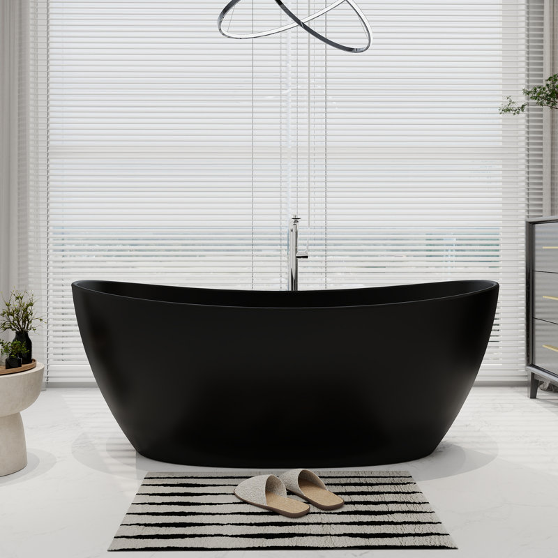 65'' x 33'' Freestanding Soaking Solid Surface Bathtub, Matte Black