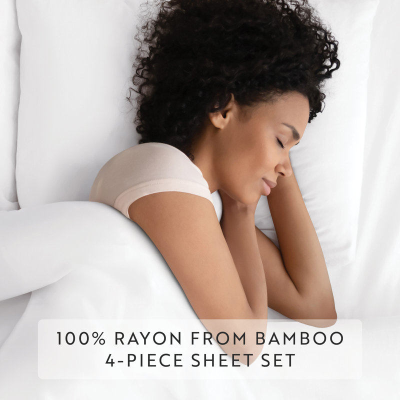 100% Rayon from Bamboo Cooling Sheet Set, King Sheet Set with 2 Pillowcases, White