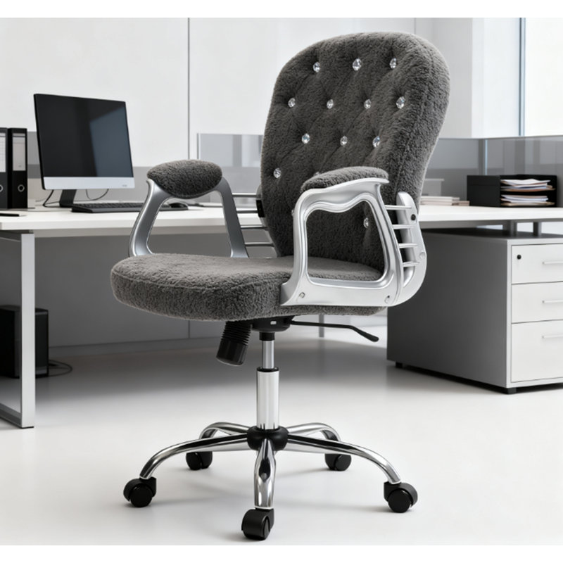Chaise de bureau réglable avec accoudoirs, confort moelleux et style glamour pour le bureau à domicile, Gris foncé
