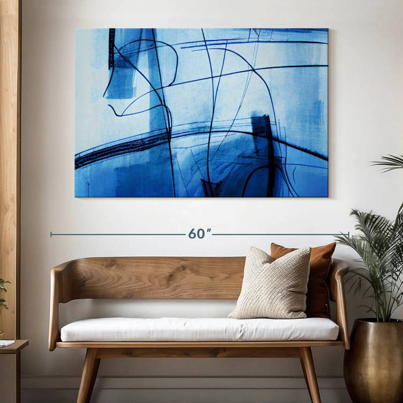 Lignes bleues abstraites, H 34 po x l 51 po