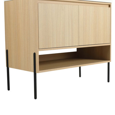 Bathroom Vanity Combo W/Single Resin Sink, Modern Storage Cabinet Set 4 Door, Multilayer Solid Wood
