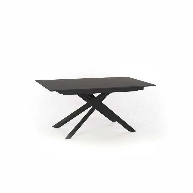 Rawley Extendable Metal Base Dining Table, Dark Grey Stone, Black