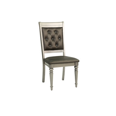 Of 2 Dining Chairs, Luxury Silver Accent Upholstered Back, Cushion Seat, Gray+silver, Rubber Wood, Traditional Touch Gray+silver Back With Trim, Classic Display