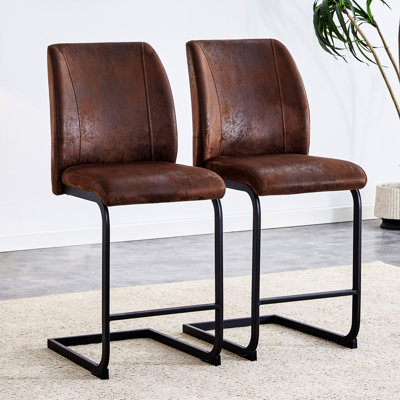 2 chaises brunes, coussin en suède et pieds en métal noir, pour divers pieds d'ameublement en noir, idéal pour la salle à manger, la cuisine, la terrasse, l'aménagement du bureau