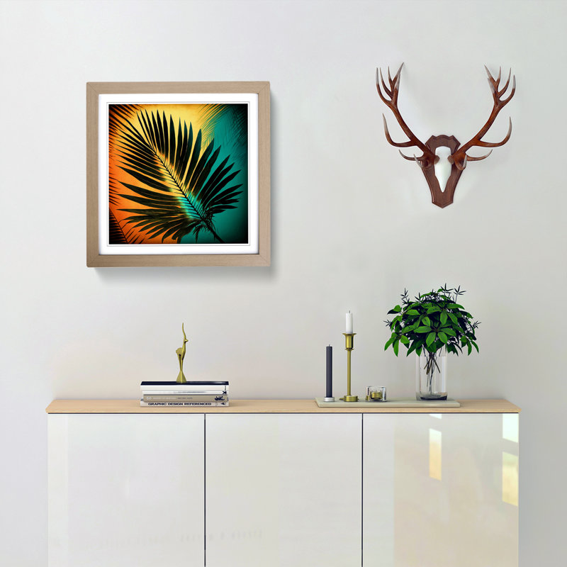 Palm Leaf Retro Art - Framed Print, Oak