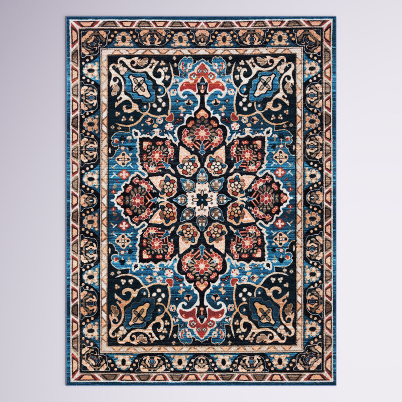 Manado Oriental Blue/Black Area Rug, Rectangle 7'9" x 10'