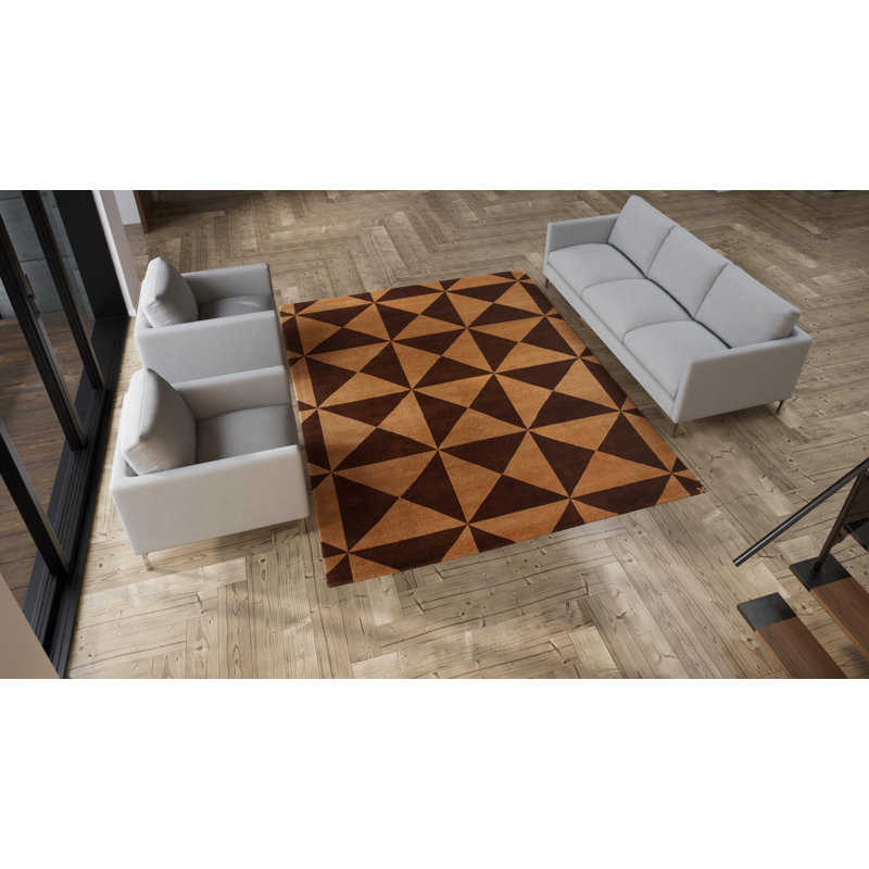 Brown Modern Geometric Tibetan Wool Rug - 8' x 10'