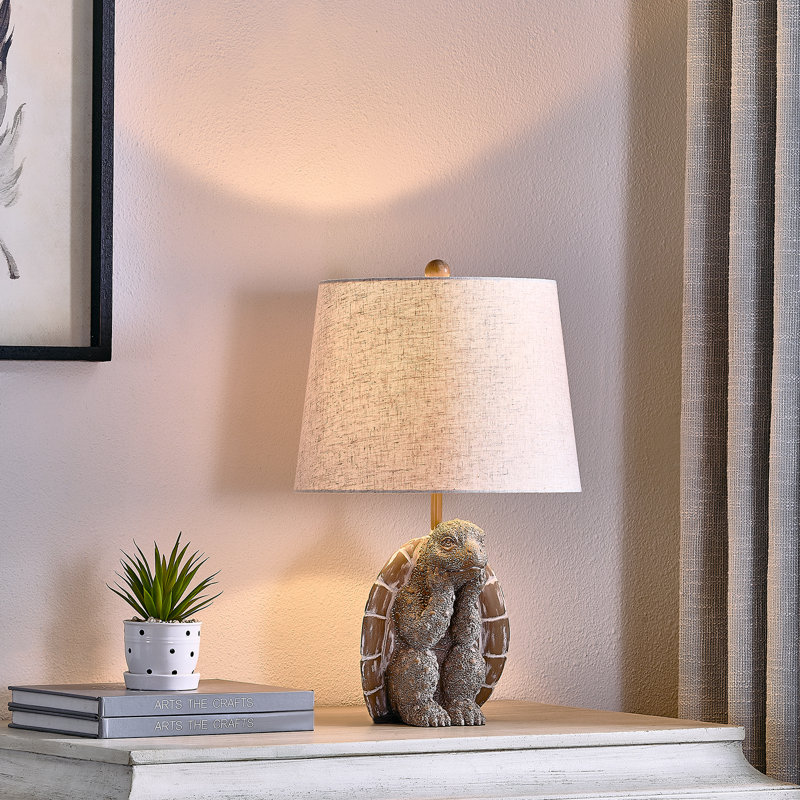 Lampe de table 19,5 "en résine texturée brune, Beige, Brun
