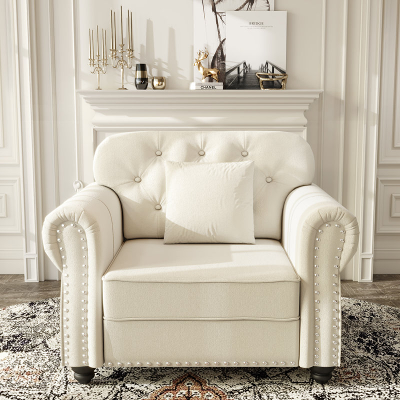 Petit fauteuil d'appoint Mid-Century, Beige / Blanc