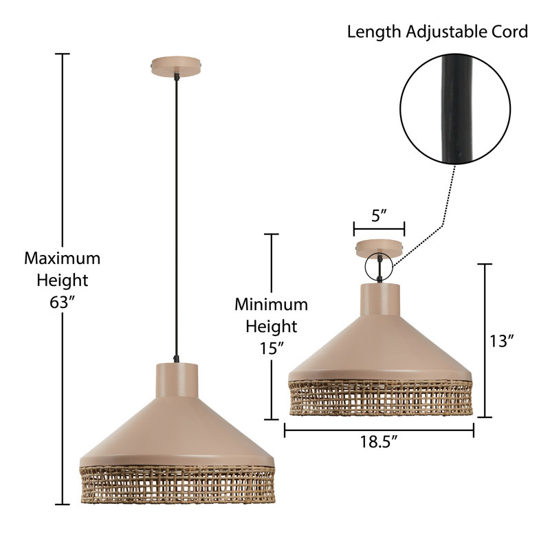 Ellisburg 18.5''W 1-Light Metal and Cane Transitional Pendant
