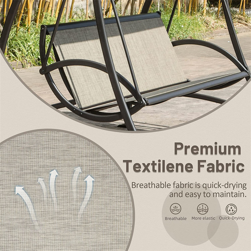 3-Seat Patio Swing Chair, Outdoor Porch Swing With Adjustable Canopy And Durable Steel Frame, Patio Swing Glider For Garden, Deck, Porch, Backyard, Chair