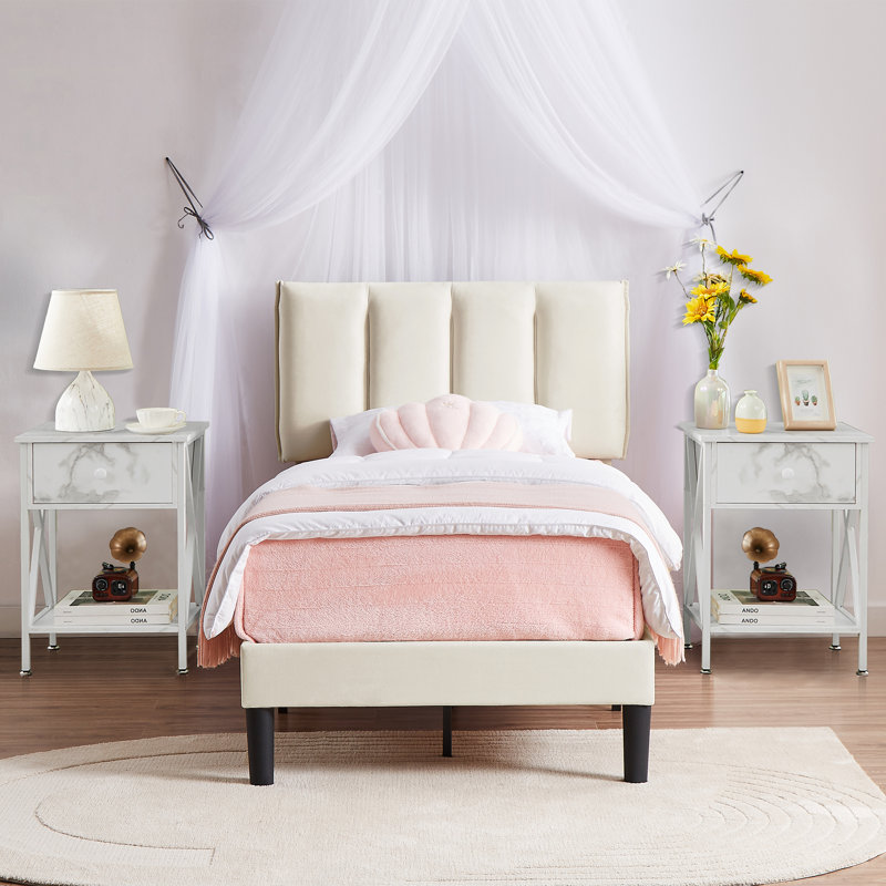 Dejsha Steel Piece Bedroom Set, White, Twin