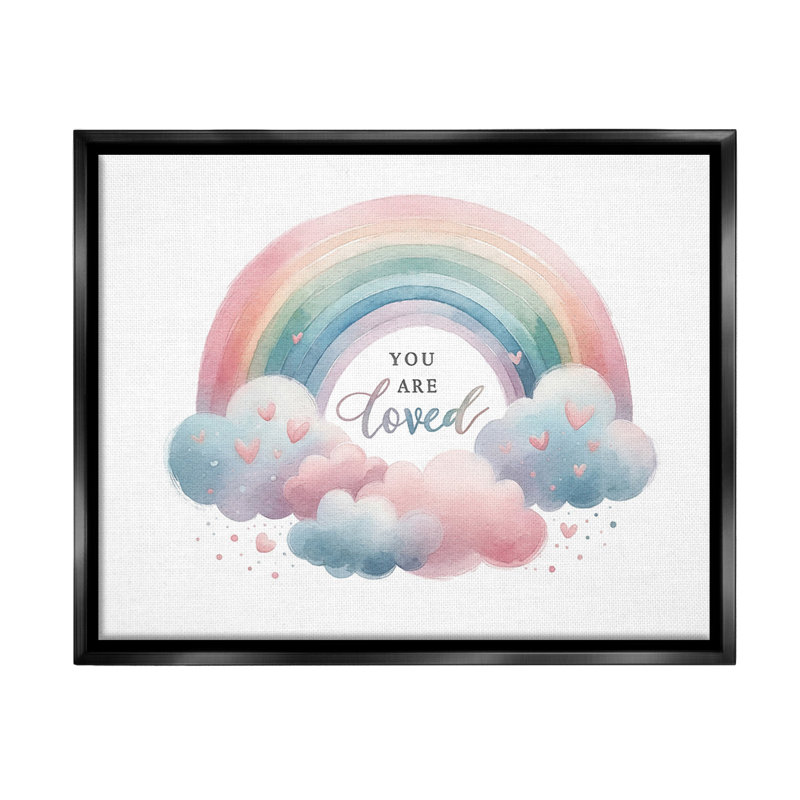 "Loved With Pastel Rainbow" par Amanda Greenwood sur toile, Cadre flottant noir de jais, H 17 po x l 21 po