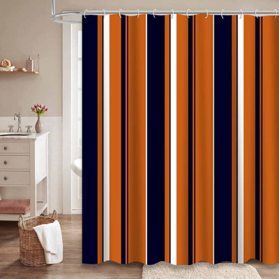 Rideau de douche rétro à rayures bleues et bleu marine avec 12 crochets