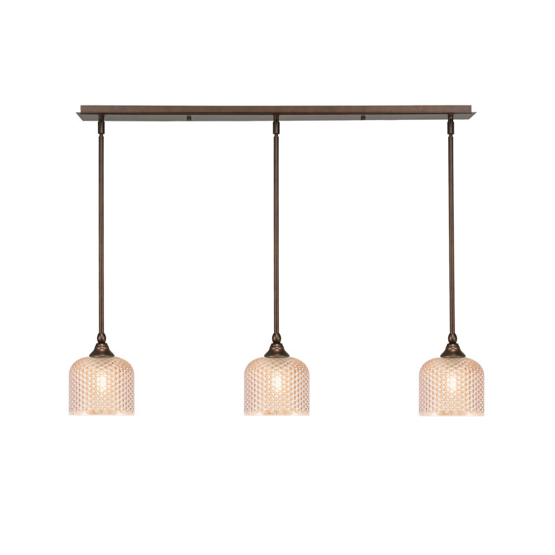 Luminaire suspendu linéaire à 3 lumières Sebring au fini bronze avec verre texturé ambre de 6 po