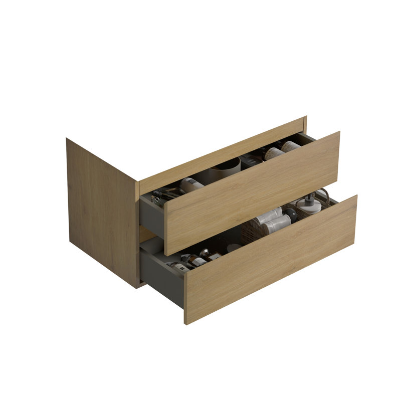 Modern Wall Mount Cabinet - Natural Oak, Two Spacious Drawers For Bathroom Drawers, And Practical Design