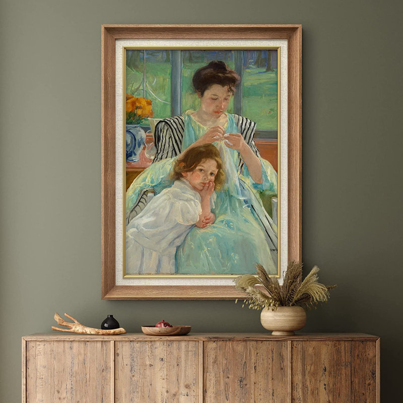 «Young Mother Sewing» par Mary Cassatt - Peinture sur toile à cadre unique, Naturel