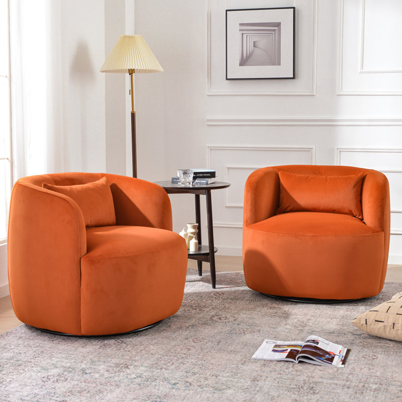 34" Wide Velvet Upholstered Swivel Armchair (set Of 2), Rust