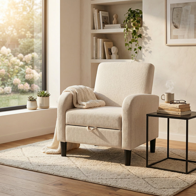 Chaise d'appoint rembourrée en tissu 29,25 po de largeur avec rangement, Beige