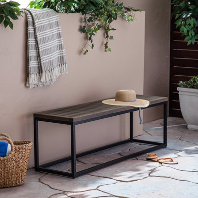 Élégant banc d'extérieur en bois et en fer, fabriqué à la main, gris / noir, l 54 po x P 15,46 po H 19,5 po, siège de loisirs élégant pour la cour arrière, fer gris, 53,95 po, 19,50 po
