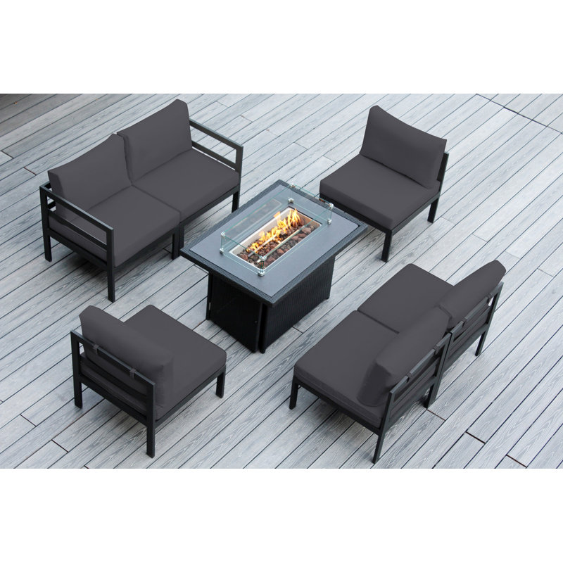 Josede 6 - Person Patio Conversation Set with Cushions, Sunbrella Coal