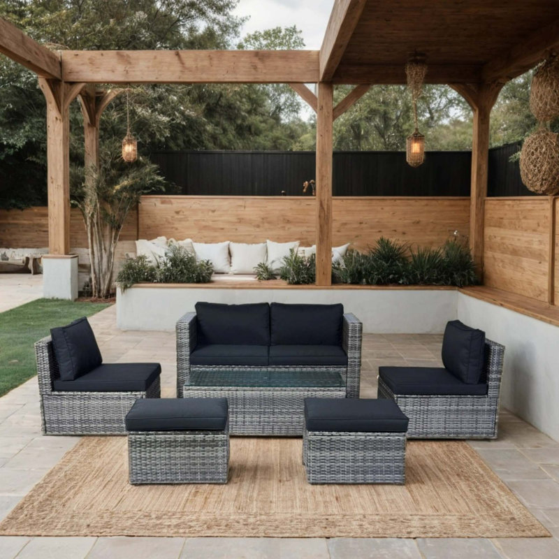 Ensemble de conversation modulaire en osier 6 pièces pour patio