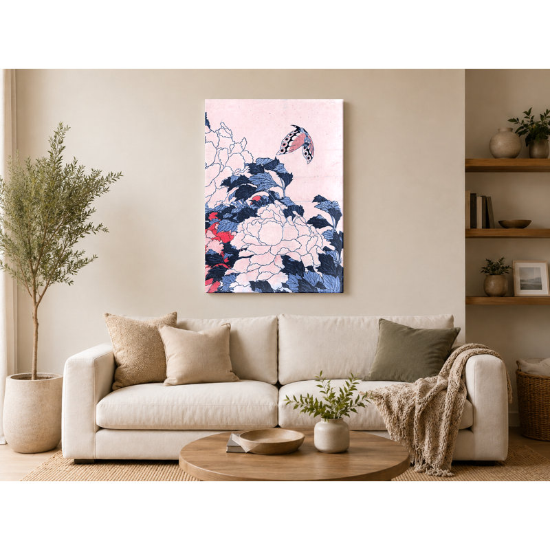 Pivoines et papillon (vers 1833) - Portrait, art mural sur toile, 16" W x 20" H