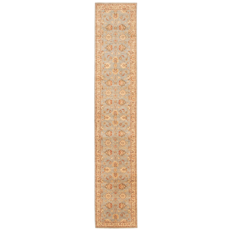 Tapis bleu clair Peshawar Oushak 2 pi 7 po x 13 pi 10 po