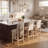 Modern Bar Stools for Kitchen Counter, Light Beige Fabric Seat with Natural Wood Legs, Comfortable Counter Height Stool