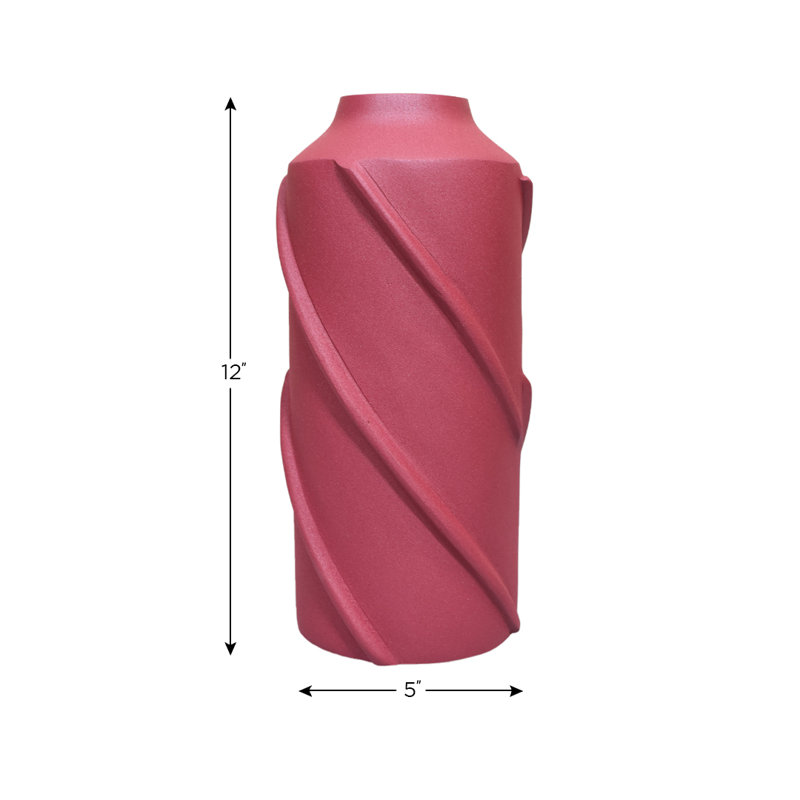 Vase de table en métal Alyiah, H 12 po x l 5 po x P 5 po, Rouge