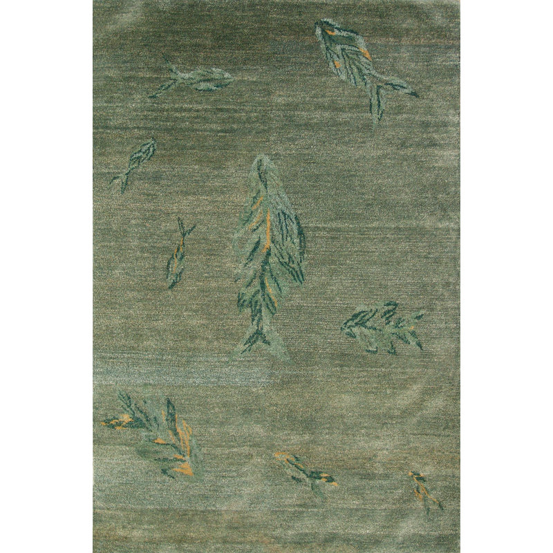 Contemporary Hand Knotted Animal Print Area Rug in Green, Rectangle 13' x 18'