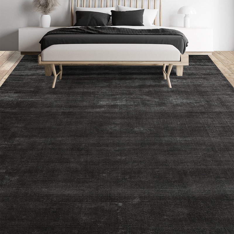 High-Quality Handwoven Black/Gray Area Rug, Rectangle 5' x 8', Dark Gray/Gray