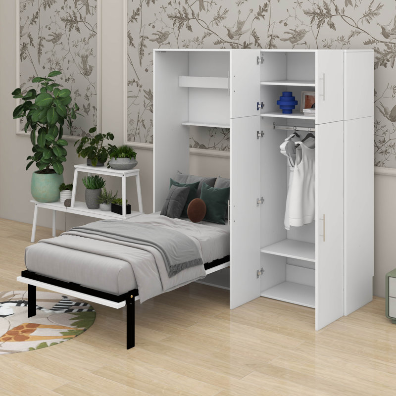 Lit escamotable simple avec casiers et armoires