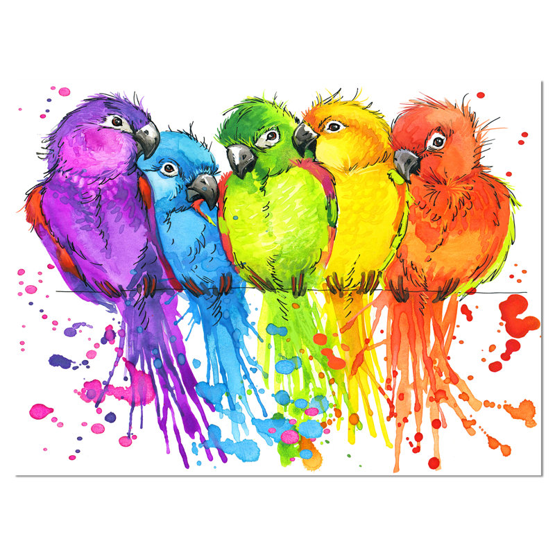 Reproduction d’art sur toile tendue, "color perroquets", H 30 po x l 40 po x P 1 po