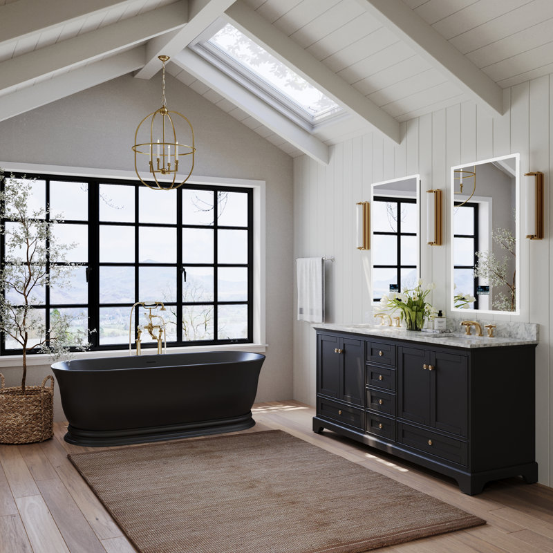 Audrey 72'' Double Bathroom Vanity with Carrara Marble Top, Black Onyx | Brushed Gold