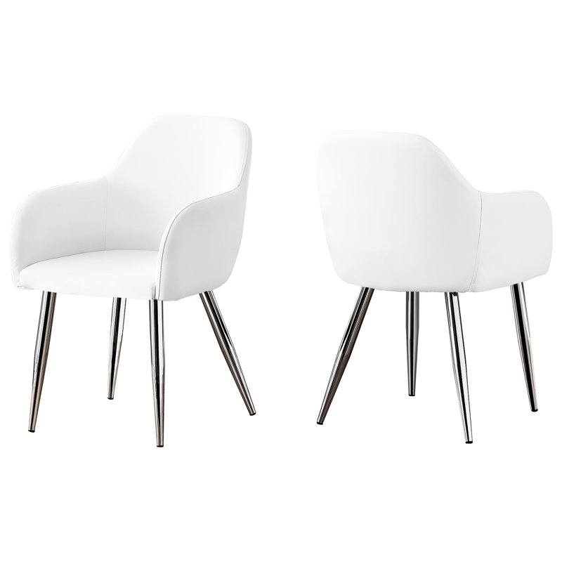 Chaise de salle à manger 2 pièces, revêtue de similicuir blanc, pieds en métal, assise gracieuse pour la chambre et la cuisine de 2 chaises, revêtement en similicuir, base, moderne