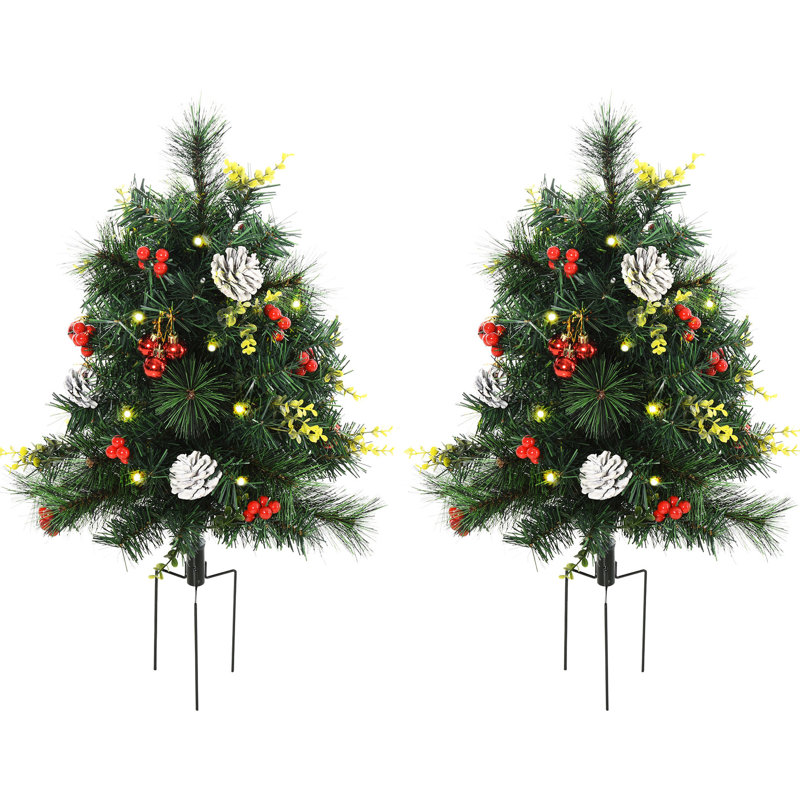 Arbre de Noël artificiel 22,5 po 2 pour l'extérieur, avec 24 lumières blanches chaudes et pelouse
