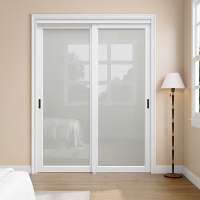 60"x 80" White 1-Panel Frosted Glass Sliding Door with Hardware Kit And Black Upgrade Handles for Closet and No Assembly Required For Closet,Pantry,Living room