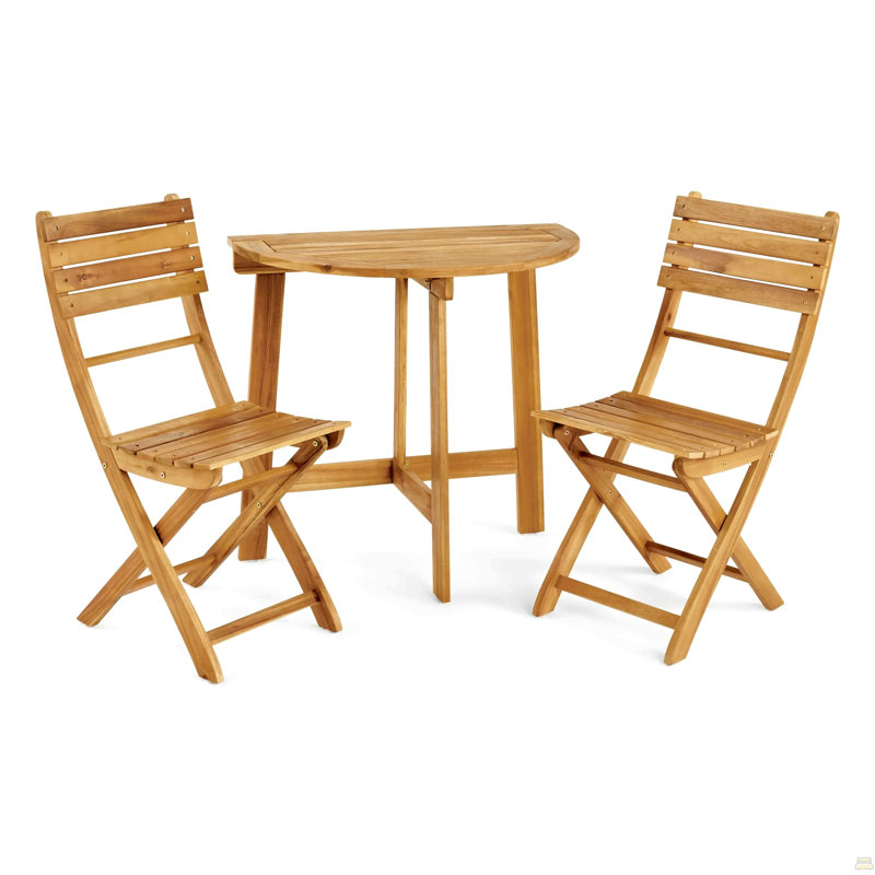 Ensemble bistro pliant d'extérieur en bois d'acacia 3 pièces, naturel, Brun