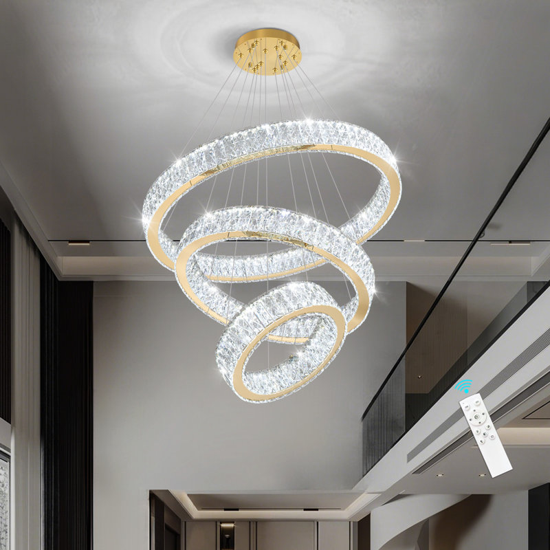 3 Ring Led Dimmable Chandeliers, Gold