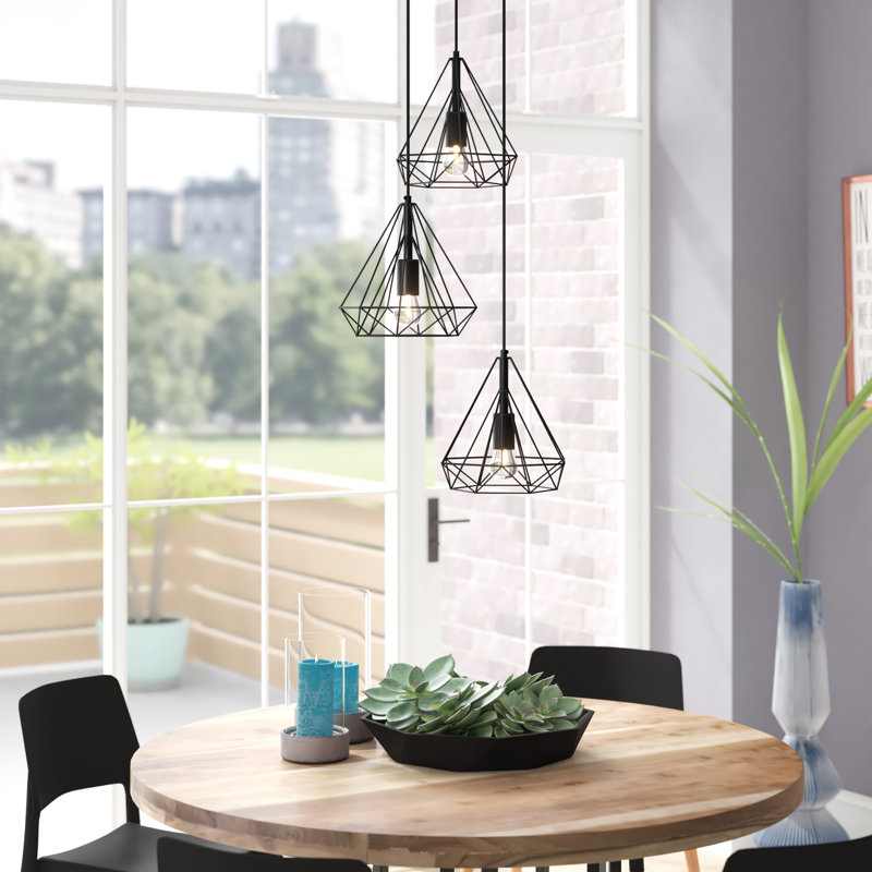Luminaire suspendu en grappe géométrique 3 lumières Harmen, Noir