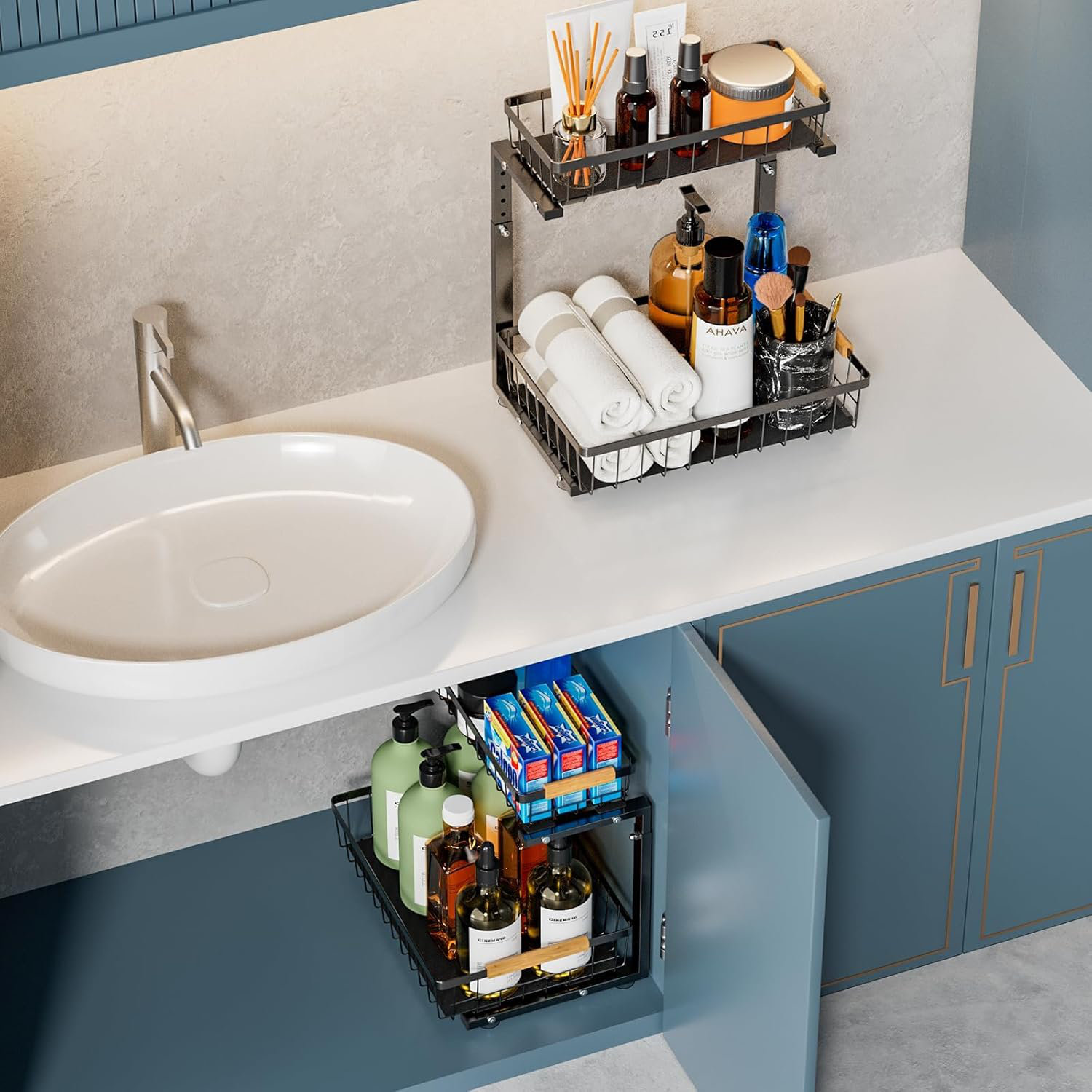 Anadea 2 Pack Under Sink Organizer, 2 Tier Pull Out Under Bathroom Sink ...