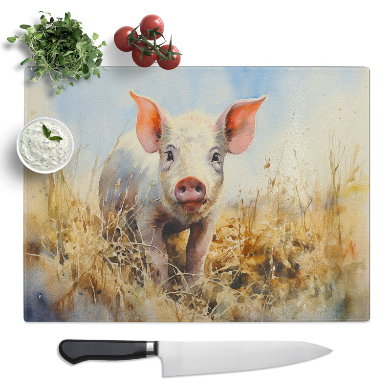 Pig Watercolour Art  Glass Chopping Board