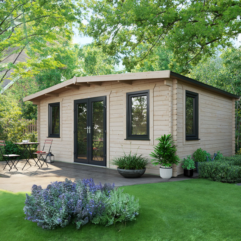 Powersheds Apex 14 x 18ft Chalet Log Cabin, Doors Central - 44mm