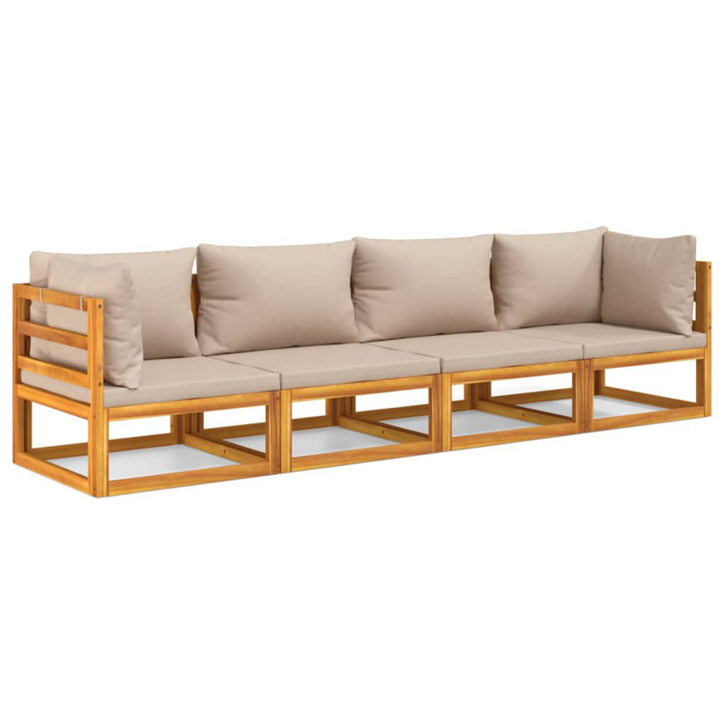Wood Patio Sectional Set with Cushions, Taupe
