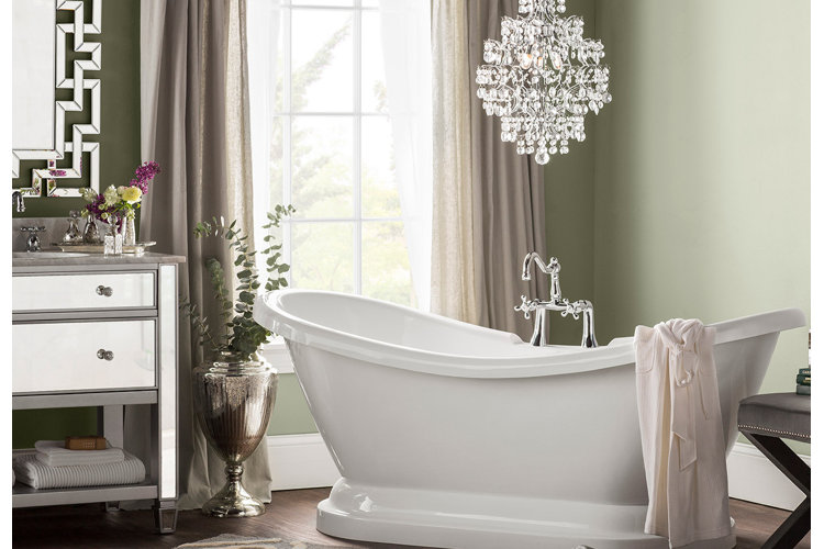 glam bathroom with freestanding soaking tub