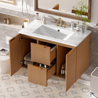 2 Drawers 36'' Bathroom Vanity With Ceramic Top