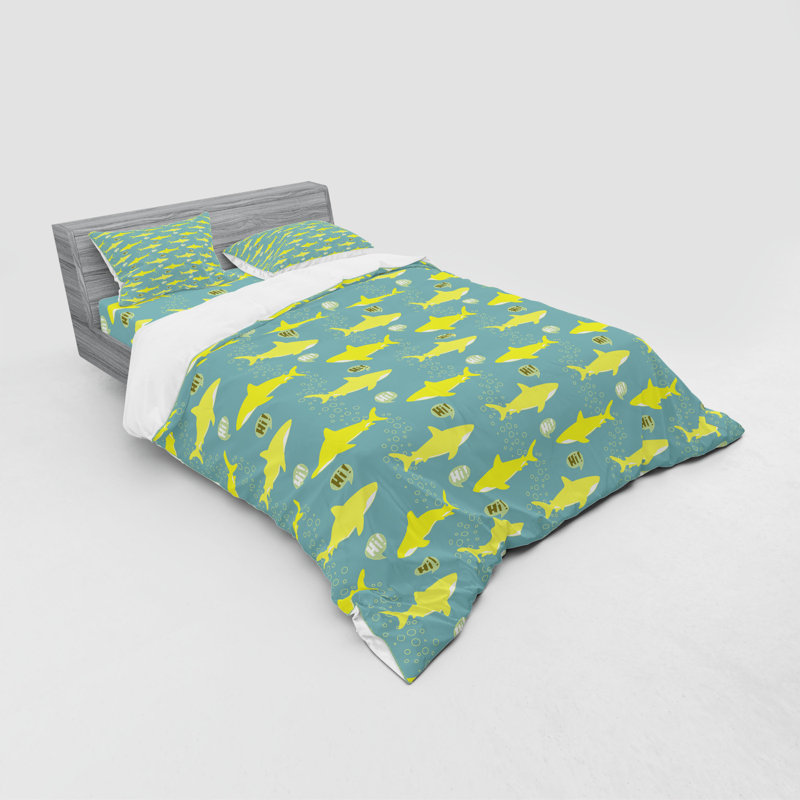 Ensemble de housse de couette en microfibre bleu sarcelle / jaune, Housse de couette grand + 3 pièces supplémentair
